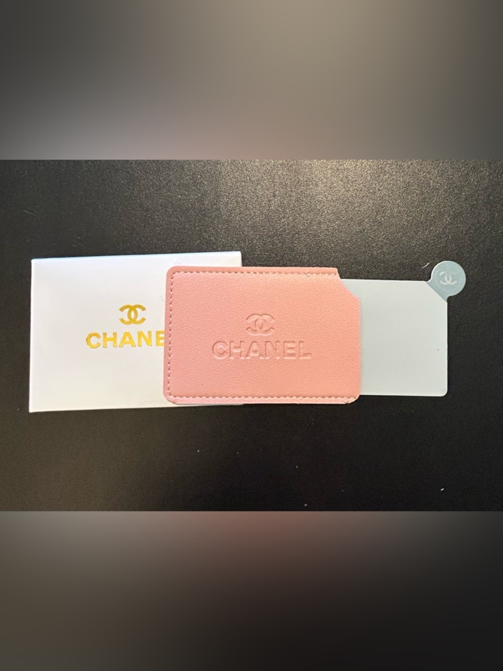 New CHANEL Pink Pocket Mirror with Leather Sleeve